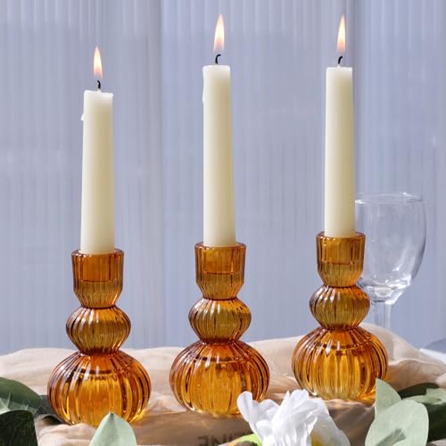 Amber Candlestick Holders Set of 6 4.3" H for Thanksgiving (6 Count)