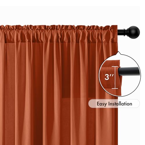 Burnt Orange Fall Privacy Sheer Curtains 2 Panels 42W x 84L (2 Count)