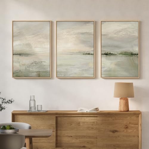 Large Framed Sage Green Abstract Landscape Wall Art (3 Count)