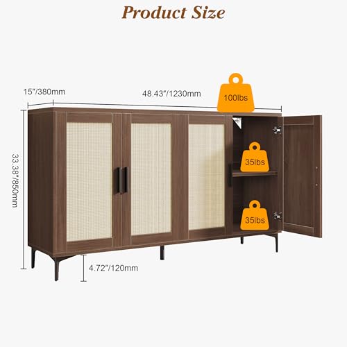 48" Rattan Buffet Cabinet with Storage