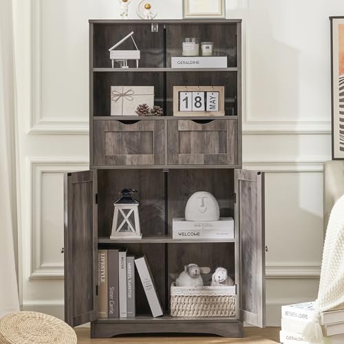 Tall Storage Cabinet with 2 Drawers & Adjustable Shelf