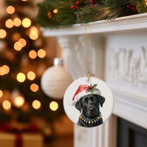 Santa Black Labrador Christmas Ceramic Ornament