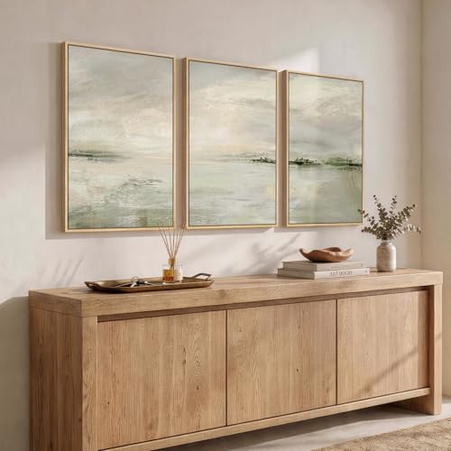Framed Sage Green Abstract Landscape Wall Art for Bedroom (3 Count)