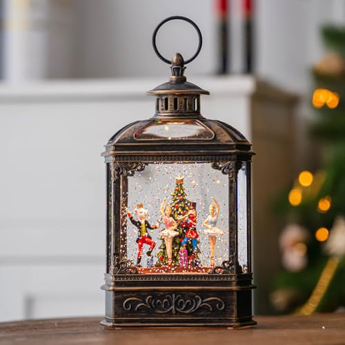 Christmas Snow Globe Lantern Lighted Nutcracker Ballet Stage Scene Musical Snow Water Lantern Swirling Glittering Home Decoration and Gift