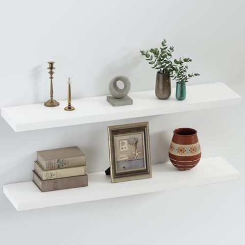 Floating Shelves 8 Inch Deep Solid Wood Wide Wall Shelf Set of 2 Wall Mounted for Bedroom Bathroom Living Room Kitchen (2 Count)