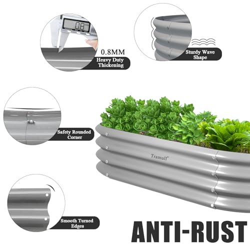 4 Pack 4x2x1FT Galvanized Raised Garden Bed Kit Oval Metal Ground Planter Box Outdoor Bottomless Planter Raised Beds for Vegetables Flowers Herbs Fruits (4 Count)