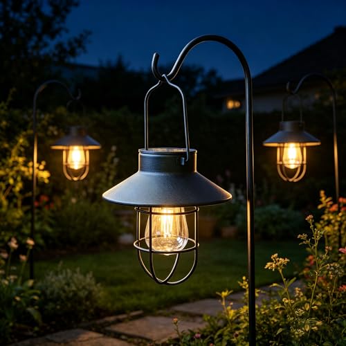 4 Pack Hanging Solar Lantern Lights with Shepherd Hook (4 Count)