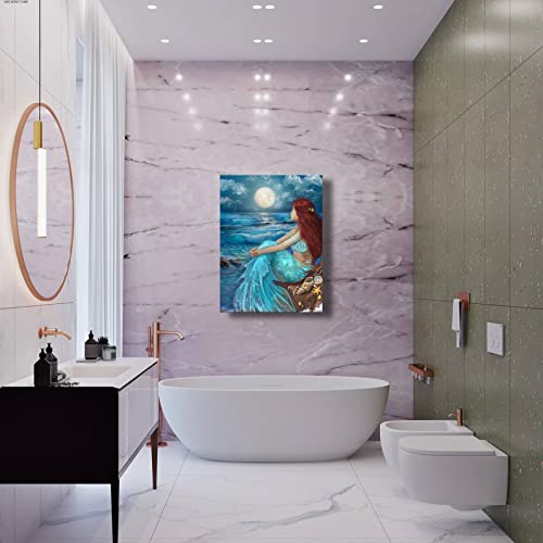 Aesthetic Wall Art for Living Room Bedroom Wall Decor Blue Canvas Prints Moon Night Artwork 24"x 36" Girls Room Decor