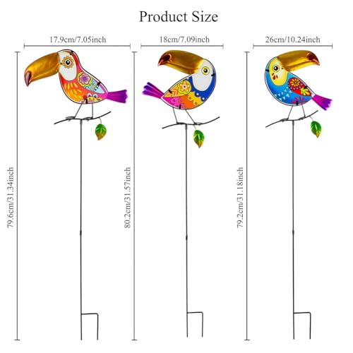 Set of 3 Toucan Stained Glass Decorative Garden Stakes (3 Count)