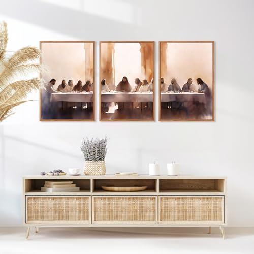 3 Pcs The Last Supper Framed Canvas Wall Art 16x24 Inch
