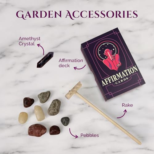 Wooden Zen Garden with Daily Affirmation Cards for Women and Men