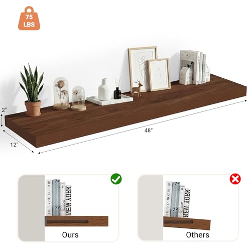 48 x 12 Deep Floating Shelves Wall Mounted Set of 1 Walnut