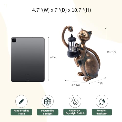 10.7” Bronze Cat Statue Solar Light