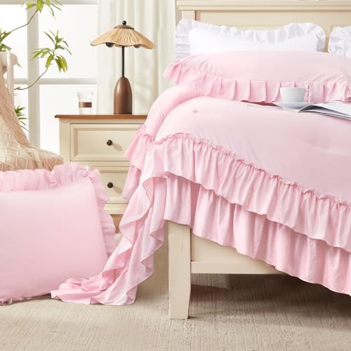 Pink Super King Plus Ruffle Comforter Set
