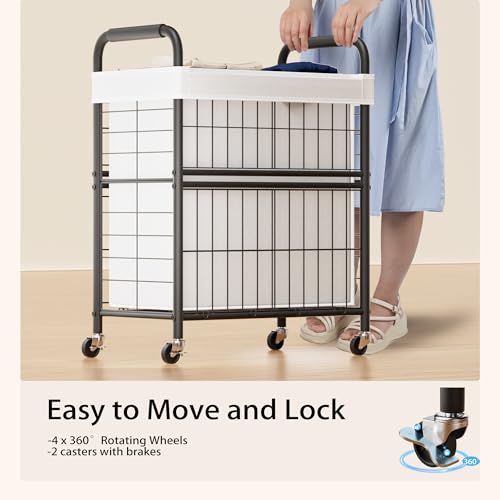 110L Rolling laundry Sorter Hamper Basket 2 Section with Wheels