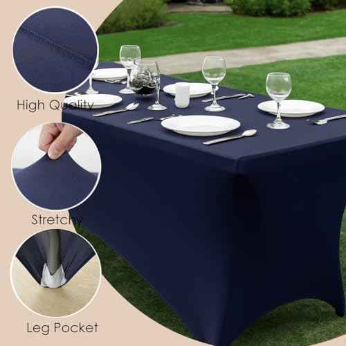 2 Pack 8ft Navy Blue Spandex Tablecloth Fitted Stretch Cover Rectangle Universal Fit for Folding Tables Wrinkle (2 Count)