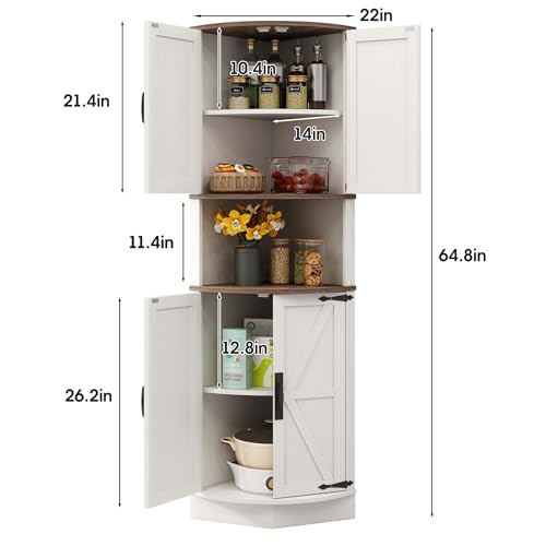 64.8" Tall Farmhouse Corner Cabinet with 4 Doors and 5 Storage Shelves
