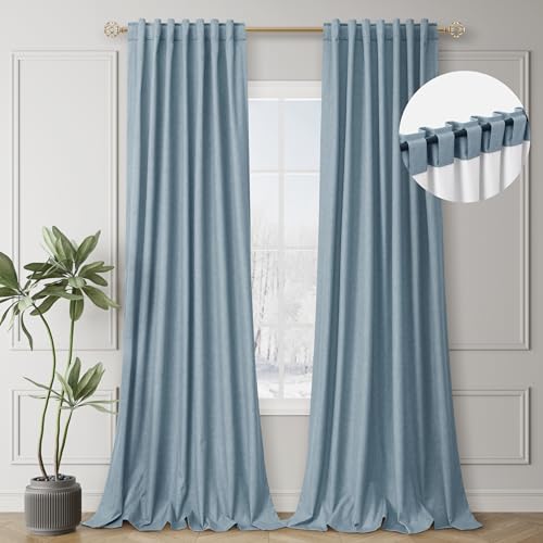 100% Blackout Linen Curtains for Bedroom 102 inches Long