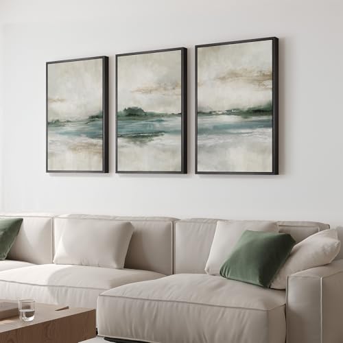Framed Blue Green Abstract Landscape Wall Art (3 Count)