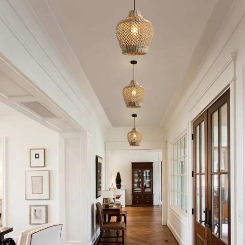 Rattan Pendant Light 11.8" Seagrass Hanging Light 2 (2 Count)