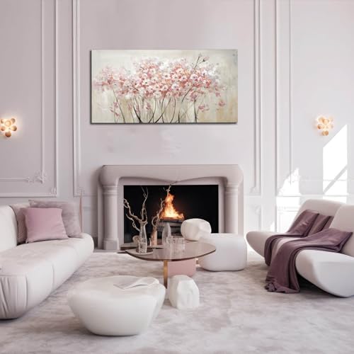 White Floral Oil Painting Canvas Art Wall Decor Modern Botanical Picture Graffiti Wall Art for Bedroom Living Room Kitchen Office 24" x 48"