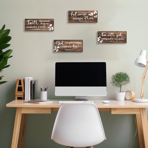 4 Pieces Brown Wall Decor Bible Verses Bathroom Decor Wooden Farmhouse Office Christian Wall Art Religious Art for Women Office Home Bedroom Living Room Decor (4 Count)