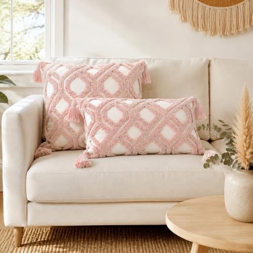 Lumbar Boho Pillow Covers 12x20 Tufted for Couch