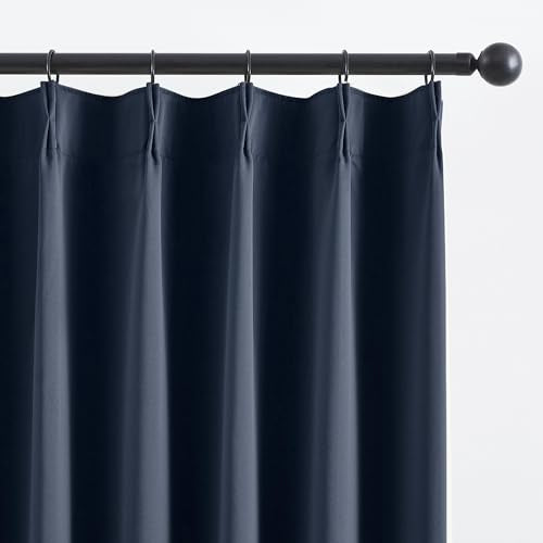 Navy Blue Pinch Pleated Blackout Curtains 108 Inches Long