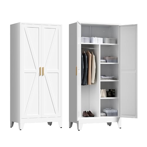 71'' Farmhouse Metal Wardrobe Cabinet with Hanging Rod