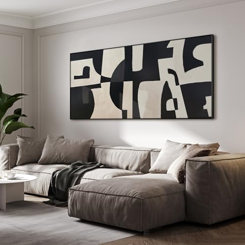 36"x72" Extra Large Framed Wall Art Black and White Abstract Geometric Design