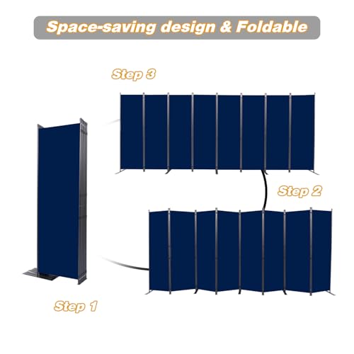 Room Divider 8 Panel Folding Privacy Screens with Wider Feet