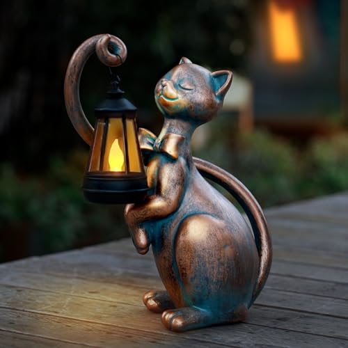 10.7” Bronze Cat Statue Solar Light