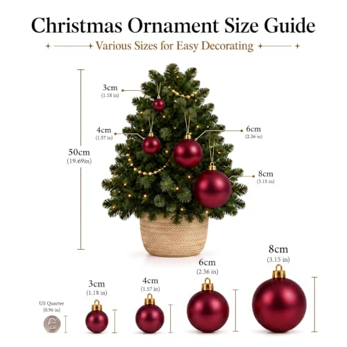 24ct Burgundy Christmas Ball Ornaments for Tree Decorations (24 Count)