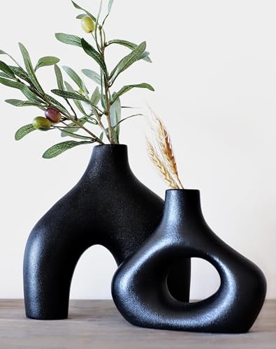Black Ceramic Modern Vase Set of 2 (2 Count)