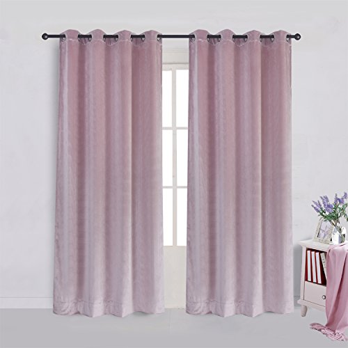 Super Soft Luxury Velvet Curtains Set of 2 Pink Flannel Blackout Drapes Grommet Draperies for Bedroom 52Wx84L inch
