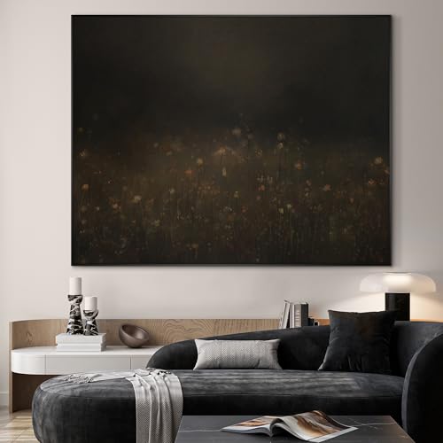 60"x72" Extra Large Framed Wall Art Dark Floral Meadow Moody Wildflower Field in Deep Earthy Tones Illustration for Home Living Room Bedroom Decor