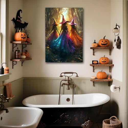 Halloween Room Decor Wall Art Colorful Witch Prints