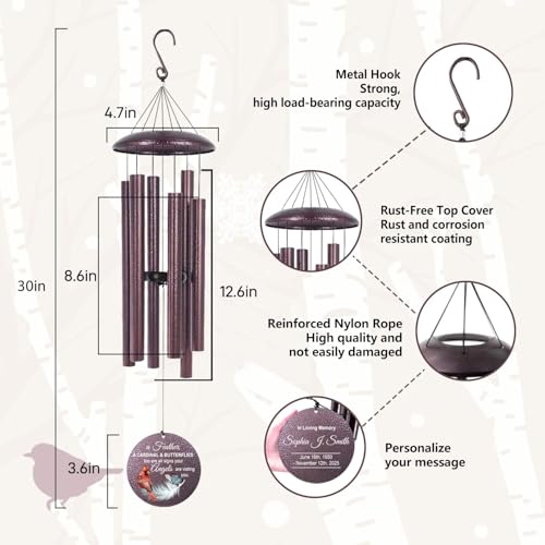 Custom Cardinal Wind Chimes for Loss of Lover Mom Dad