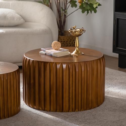 Fluted Round Coffee Table Set of 2 (2 Count)