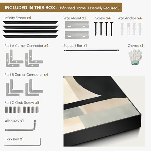 24"x46" Extra Large Framed Wall Art Modern Neutral Abstract Geometric in Black and Beige