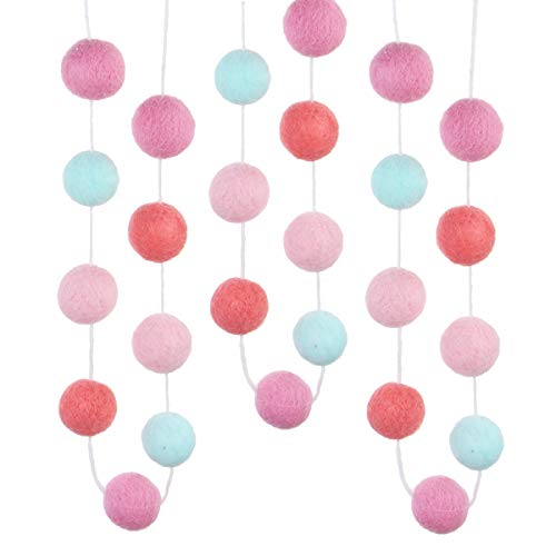 9.8 Feet Felt Ball Garland Pink Pom Poms Balls Strings (24 Count)