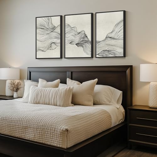 Framed Black and Beige Abstract Wall Art Set (3 Count)
