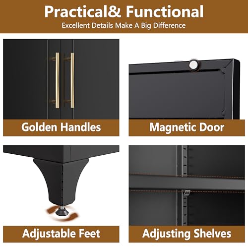 75" Tall Black Metal Pantry Storage Cabinet with 1 Drawer