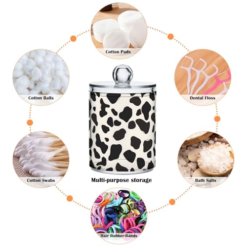2 Pack Qtip Holder Organizer Dispenser Black Cow Skin Print Bathroom Storage Canister Cotton Ball Holder Container for Cotton Pads (2 Count)