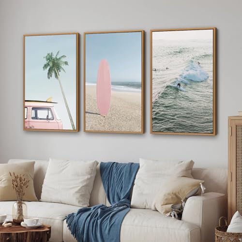 Large Ocean Beach Framed Canvas Wall Art (3 Count)