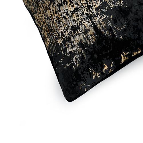 Black Champagne Metallic Jacquard Pillow Covers 20x20 Pack of 2 Velvet Back Modern Glam Sofa Decor (2 Count)