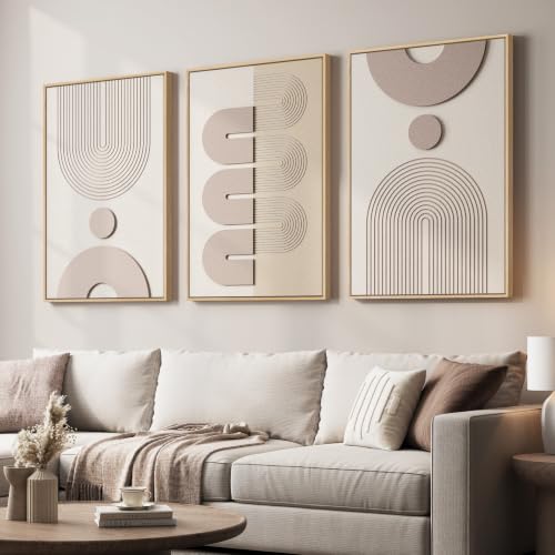 3D Large Framed Boho Neutral Abstract Wall Art for Living Room