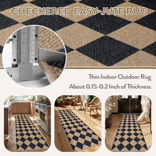 Checkered Easy Jute Non Slip Kitchen Runner