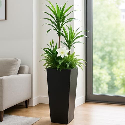 30" H x 15.4L x 15.4W Tall Taper Black Metal Planter