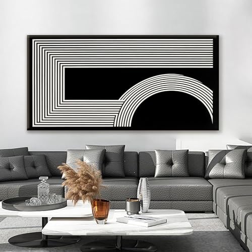 Large Abstract Wall Art Black And White Wall Art Geometric Line Print Painting Artwork Canvas Art Wall Decor Simple Picture Artwork For Living Room Bedroom Office Home Decor 29"X 58"
